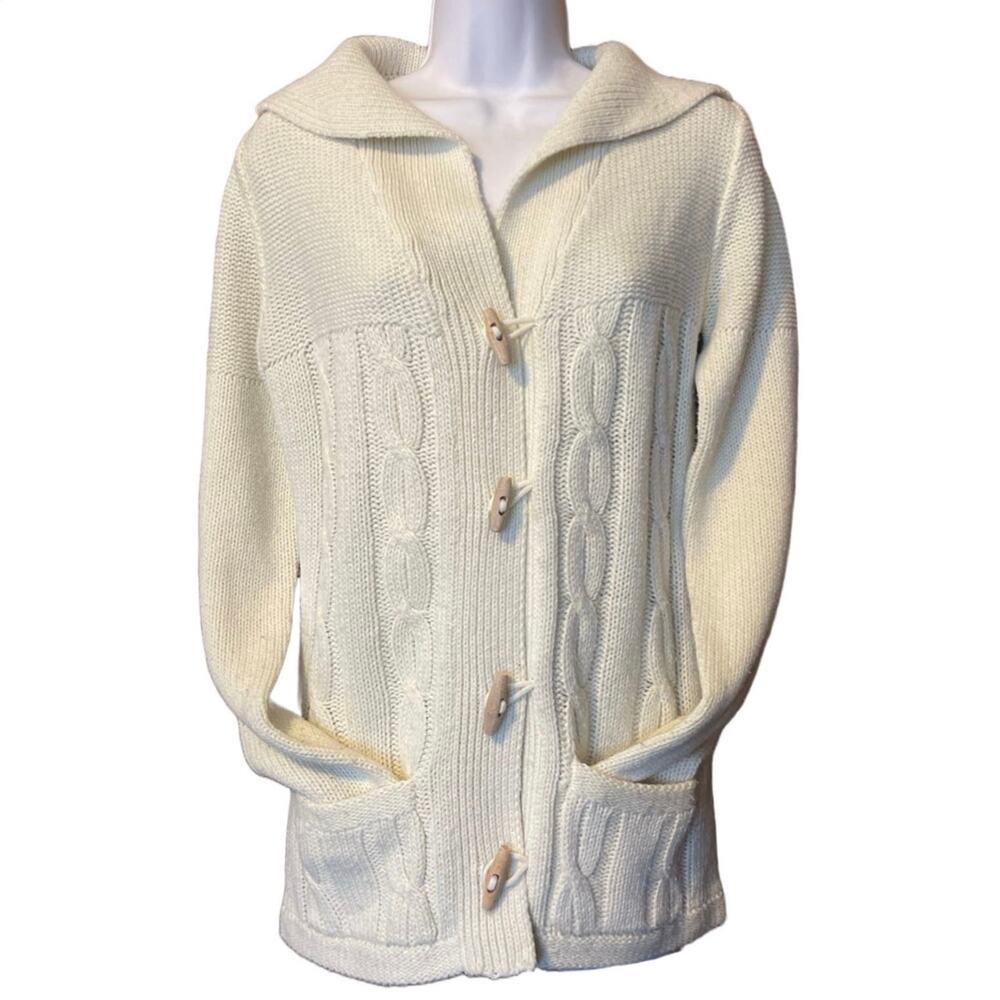 Vintage Cream Colored Cable-knit Cardigan Sweater